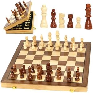 15.35 Inch Magnetic Wooden Chess Set, Exqline Large Chess Board Set with 2 Extra Queens, Handmade Portable Travel Folding Board Games, Beginner Tournament Chess Set for Kids and Adults