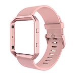 Simpeak Sport Band Compatible with Fitbit Blaze Smartwatch Sport Fitness, Silicone Wrist Band with Meatl Frame Replacement for Fitbit Blaze Men Women, Small, Pink Band+Rose Pink Frame