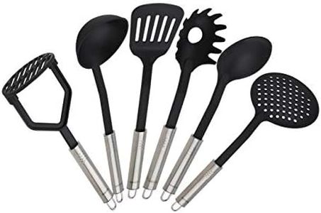 FACKELMANN Küchenhelfer-Set OVALGRIFF, Kochbesteck für beschichtete Pfannen und Töpfe, Kochzubehör aus hochwertigem Edelstahl und Kunststoff (Farbe: Silber/Schwarz), Menge: 1 x 6er Set