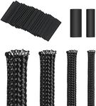 4roll 5m/roll Black PET Expandable Braided Cable Wire Sleeving Cable Wrap Snake Cord Protector, with 20pcs Heat Shrink Tube(8/10mm), for Audio Video Home Device Cable Automotive Wire(6/8/12/16mm)