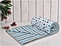 Trance Home Linen 150 GSM Pure Cotton Reversible Dohar Double Bed Size|Ac Blanket Comforter|Soft Light-Weight Bed Blanket(84 X 88 Inch,Blue Black Triangles,Pack of 1),tc-200 Festive Gifting