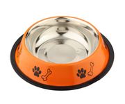 Foodie Puppies Stainless Steel Paw Bone Printed Bowl for Dogs, Cats & Any Pets - 700ml, Medium (Fiery Orange) I Non-Skid Rubber Bottom Food/Water Bowl I Non-Toxic & 100% Safe for Pets