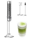 Maestri House Handheld Milk Frother， Eectric Whisk with Stepless Speed ​​Control, Rechargeable Blender with Stainless Steel Whisk and Stand, Drink Mixer for Matcha, Latte, Cappuccino (Grey)