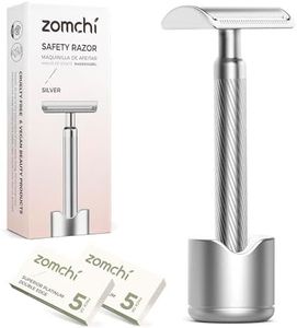 ZOMCHI Double Edge Safety Razor for Men & Women, Premium Metal Razor with 10 Double Edge Safety Razor Blades, Eco-Friendly Razor with Stand – Noble Silver