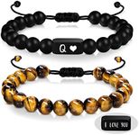 I Love You Gifts for Him Beaded Bracelets for Men Teen Boys Initial Q Matte Black 50th 60th 40th 70th Birthday Gifts for Men Retirement Anniverary Christmas Jewelry