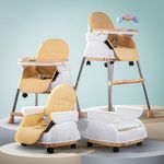 Baybee Nora 4 in 1 Convertible High Chair for Kids with Adjustable Height and Footrest, Baby Toddler Feeding Booster Seat with Tray, Wheels, Safety Belt and Cushion, 6 Months to 3 Years (Beige)