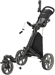 KVV 3 Wheel 360 Rotating Front Wheel Foldable/Collapsible Golf Push Cart with Foot Brake Open and Close in ONE Second-Free Umbrella Holder Included(Black/Charcoal)