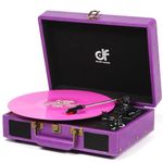 Vintage Bluetooth Suitcase Record Player with Built-in Speakers, 3 Speed Portable Turntable with USB Vinyl Audio Recorder RCA AUX-in & Headphone Jack (Purple, 2024 New Version)