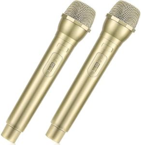 Facmogu 2PCS Fake Microphone Prop, Plastic Realistic Pretend Microphone Props, Fake Practice Fun Stage Mics Prop for Halloween, Christmas, Cosplay, Speech, News, Birthday, Music Party, Karaoke - Gold