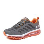 Women Men Running Shoes Sports Trainers Air Shock Absorbing Sneakers for Walking Gym Jogging Fitness Lightweight Grey Orange 37