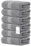 White Classic Luxury Light Grey Hand Towels, 100% Cotton Bathroom Hand Grey Towels Set of 6, Hotel Towels Extra 40x76 cm, Quality Small Towels Bathroom Sets for Hands | 6 Pack