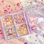 FunBlast Pvc Cartoon Theme Kawaii Stickers -100 Sheets Cute Washi Stickers For Project, Japanese Style Girls Sticker Set, Stationery Item For Girls, Journals, Scrapbooking, Diy Arts And Crafts