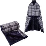 forestfish Fleece Wearable Blanket Oversized, Comfy Lightweight Lap Blanket Poncho Throw with Buttons, 63“x 55”(Navy)