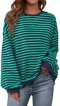 PRETTYGARDEN Womens Striped Oversized Sweatshirt Color Block Crew Neck Long Sleeve Casual Loose Pullover Top Y2K Clothes (Royal Blue Green, Small)