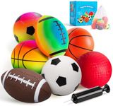 EVERICH TOY Balls for Toddlers 1-3, 7 Pcs 5" Playground Balls for Kids, Soft Rubber Small Sports Ball Set with Football, Basketball, Soccer, Indoor Outdoor Toddler Toys Games Gifts for Boys Girls