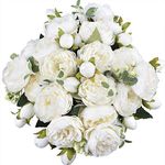 4Packs Artificial Peony Silk Flowers Fake Glorious Flower Bouquets for Wedding Party Bridal Home Decoration (White)