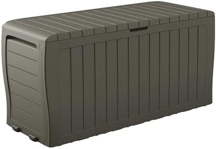 Keter Marvel Plus 71 Gallon Resin Deck Box-Organization and Storage for Patio Furniture Outdoor Cushions, Throw Pillows, Garden Tools and Pool Floats, Mossy Brown