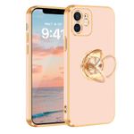 Fingic iPhone 12 Case, iPhone 12 Case with Ring Stand [360° Rotatable Ring Holder Magnetic Kickstand] [Shiny Plating Gold Edge] Slim Soft TPU Shockproof Protective Case for Women Girls, Rose Gold