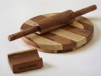 Vesta Homes Wooden Chakla Belan Set for Kitchen | Premium Solid Wood Roti Rolling Board and Pin with Stand | 9 * 9 * 1.5, 13 * 1.75 Inches | No Chemical Polish | Handcrafted in India