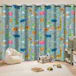 Umpoo Kids Nursery Blackout Curtains Cartoon Jungle Animals Giraffe Lion Print Pattern Curtain Room Darkening Window Grommet Top Curtain for Child Creative Design Bedroom Decor, 46x54 inches