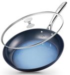 KOCH SYSTEME CS 14 Inch Non Stick Frying Pan with Lid, Large Ceramic Frying Pan, Healthy Skillet for Family & Commercial Cooking, Dishwasher & Oven Safe, Induction Compatible, Blue, 36cm