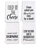 Vastsea Funny Kitchen Towels Set-Funny Flour Sack Dish Towels Decorative Set with Saying,Tea Towels,Funny Hand Towels Set of 4,New Home Gifts,Housewarming Gift for Women Hostess,White