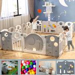 Hukimoyo 16 Panel Playpen for Babies Kids Play Yard with Balls and Mat Gate Playard for Baby Play Area Toddlers Indoor Setup,Kid Toddlers Playpen Baby Fence Upto 4 Yrs kids baby playard (6.1 * 5.2 FT=30 SQFT)