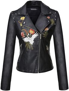 Tanming Women's Leather Coat Jacket (Medium, Black5)