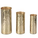 MyGift Tall Modern Brass Tone Hammered Metal Cylinder Flower Vases, Decorative Centerpiece Vases Set of 3 (Large, Medium, Small Sizes)