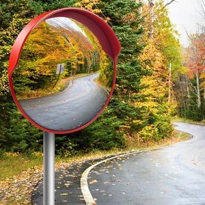 Convex Traffic Mirror - 32" Outdoor Driveway & Security Parabolic Safety Mirror, Acrylic Blind Spot Miror for Garage Retail Stores, Warehouses and High-Traffic Areas, Red