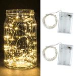 2 Pack Battery Fairy Lights, 5M 50 LEDs Battery Powered Silver Wire String Lights Indoor Outdoor Fairy Lights for Christmas Bedroom Jars Camping Wedding Party Festival Tree Decorations - Warm White