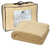 HILLFAIR 100% Combed Cotton Blanket– California King Size Bed Blankets– Warm Soft All Season Breathable Blankets– Extra Large Oversized California King Blanket- Beige King Bed Cotton Blankets