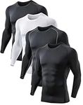 TELALEO 4 Pack Compression Shirts for Men Long Sleeve Athletic Undershirt Base Layer Rash Guard Gear T Shirt M