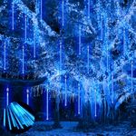 PEMOTech Meteor Shower Lights Outdoor, 38.5ft 15 Tubes 11.8" 540 LED Christmas Lights Meteor Shower Lights, Snow Falling Icicle Lights for Xmas Tree Halloween Decoration Wedding Party Window, Blue