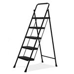 BOWEITI 5 Step Ladder, Portable Sturdy Steel Ladder with Handrails,Lightweight Folding Step Stool with Wide Anti-Slip Pedal,Foldable Ladder for Home Kitchen Library Office