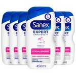 Sanex Body Wash, Expert Skin Health, Hypoallergenic Shower Gel, Dermatologist Tested Gentle for Very Sensitive Skin, Multipack, 6 Pack, 450ml Bottles