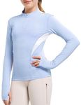 FitsT4 Sports Girls Long Sleeves Shirts Thumbhole English Horse Riding Shirt UPF50 Quick Dry Kids Equestrain Half Zip Jacket Blue Medium