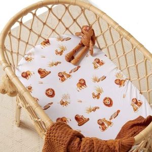 Snuggle Hunny Bassinet Sheet, Jersey Cotton Soft Stretch Fitted Baby Change Pad Cover, Multipurpose Use Bassinet Cover, Includes Drawstring Bag, Lion