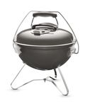 Weber Smokey Joe Premium Charcoal Grill Barbeque, 37cm | Portable BBQ Grill with Tuck-N-Carry Lid Cover & Plated Steel Legs | Folding Outdoor Cooker | Porcelain-Enamelled Bowl - Smoke Grey (1126704)