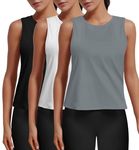 Pylnily 3 Pack Crop Tank Tops for Women Sleeveless Shirts Athletic Yoga Gym Workout Tops Casual Basic Crop Tops (Black/White/Grey-S)