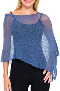 SHU-SHI Womens Sheer Poncho Casual Summer Shrug Bolero Lightweight Knit Blue