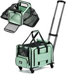 Paw Ballet Airline Approved Pet Carrier with Wheels, 2 Sides Expandable Rolling Cat Dog Carrier with Removable Base & Telescopic Handle, Pet Travel Carrier for Small Medium Cat Dog Under 20lbs