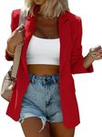 KIRUNDO Womens Blazer 2024 Fall Bussiness Casual Long Sleeve Button Open Front Suit Jackets Work Clothes with Pockets Red