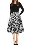 oxiuly Women's Vintage Long Sleeve Casual Patchwork Pockets Party Swing Dress OX165 (XL, Black White Long)