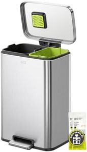 EKO Madison 25L + 20L Stainless Steel Recycling Bin, Dual Compartment Pedal Bin with Colour-Coded Inner Liners, Soft-Close Lid, Fingerprint-Resistant, Kitchen & Office Rubbish Bin