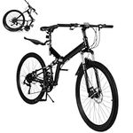 VonVVer 24 Inch Folding Mountain Bike - 21 Speed Adjustable Foldable Bicycle with Dual Disc Brakes Folding Bike Full Suspension High Carbon Steel Adult Bike for Adult Men and Women (Black)