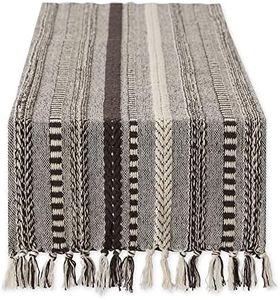 DII Farmhouse Braided Stripe Table Runner Collection, 15x72, Dark Brown