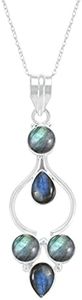 Labradorite Pendant 925 Silver Overlay Pendant Multi Shape Gemstone With 18 Inches Chain Jewelry For Women
