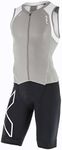2XU Men's Compression Zip Trisuit, Frost Grey/White, X-Large