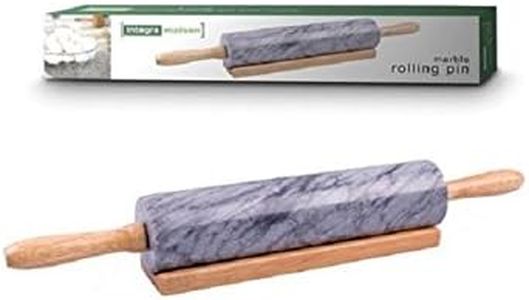 Marble Rolling Pin with Wooden Base for Pastrie and Dough Charcoal Pattern